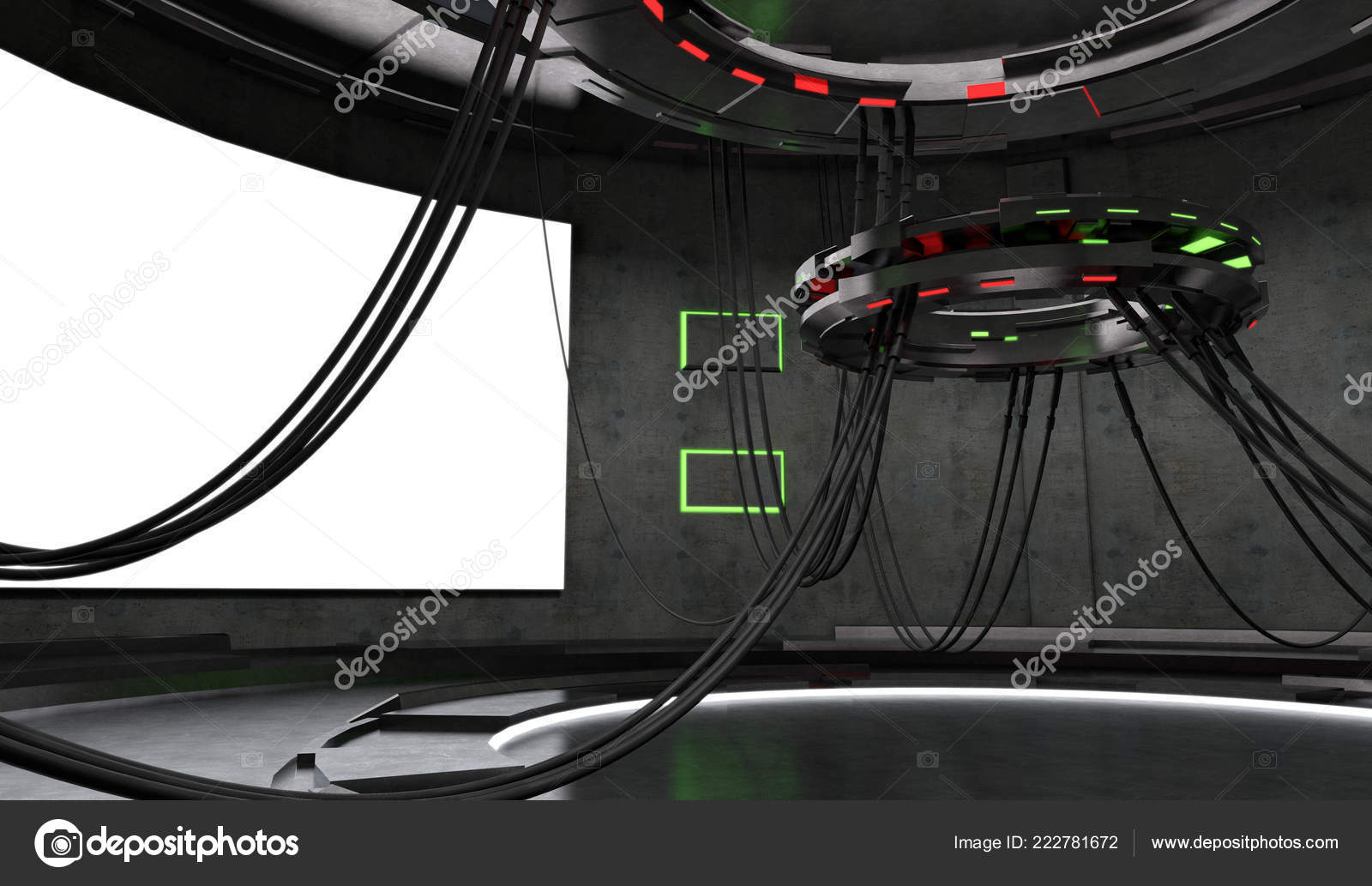 Futuristic Sci Design Spaceship Interior Blank White Screen