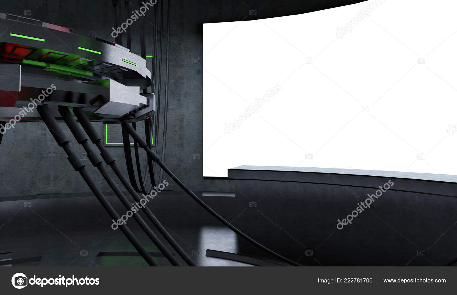 Futuristic Sci Design Spaceship Interior Blank White Screen