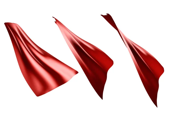 在白色背景3D 渲染上隔离的三个流动样式的红色帽 — 图库照片
