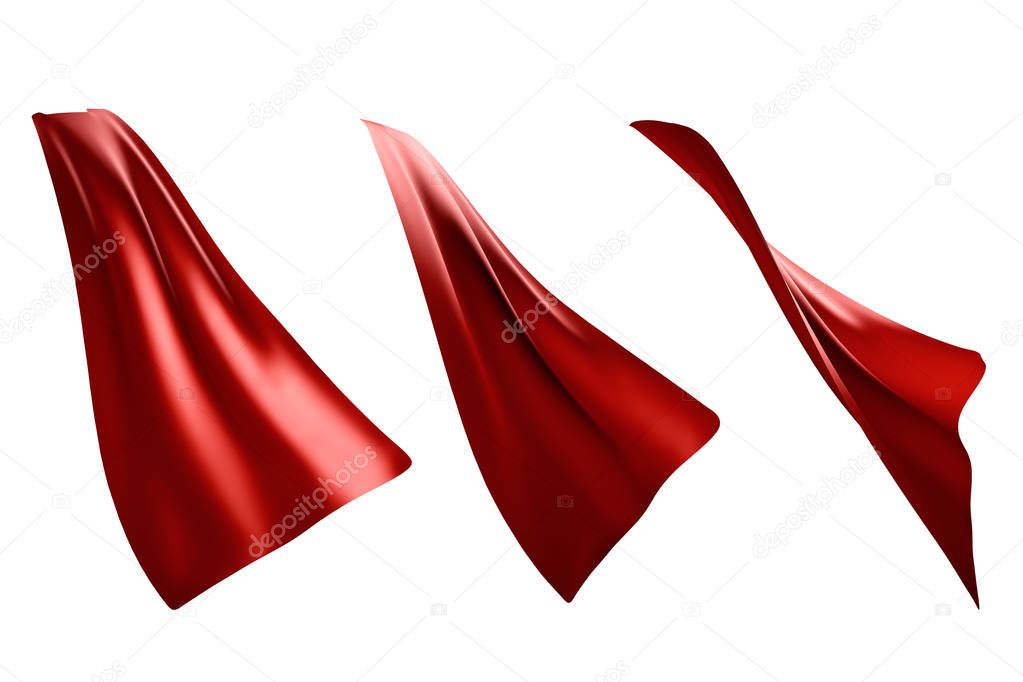 Three flowing style red capes isolated on white background  3D rendering 