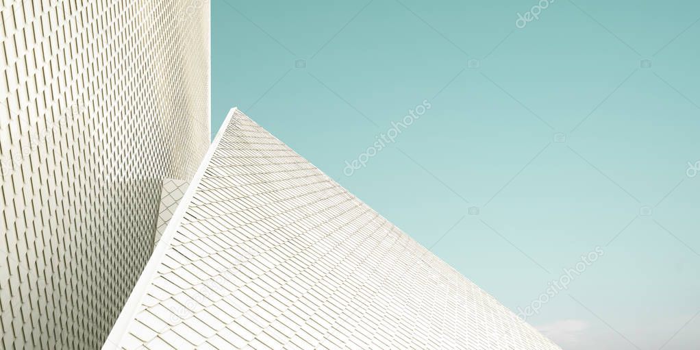 Close up of a geometric structure roof fragments. Abstract architecture background 