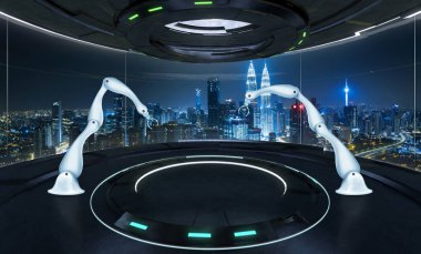 İki derleme robot silah fütüristik laboratuarda oluşturma. Karışık teknik .