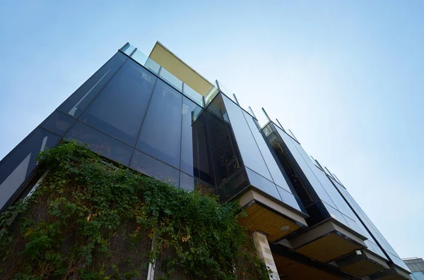 Visão Perspectiva Ângulo Baixo Edifício Fachada Vidro Moderno — Fotografia de Stock