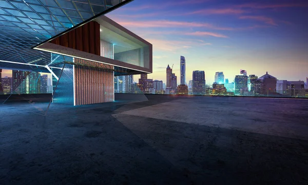 Perspective View Empty Cement Floor Steel Glass Modern Building Exterior — Stock Photo, Image