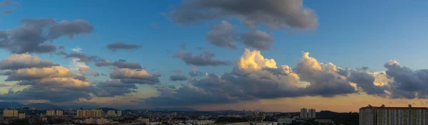 Super high resolution panoramic beautiful blue sky with clouds .