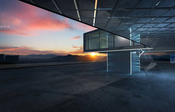 Perspektivvyn Tom Cement Golv Med Stål Och Glas Moderna Byggnaden — Stockfoto