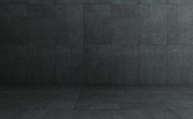 Endüstriyel loft tarzı koyu Beton Çimento kare fayans duvar ve zemin arka plan .