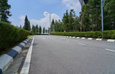 Yeşil çim arka plan ile parkta asfalt yolu .