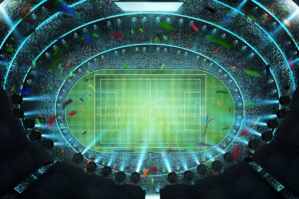 Aerial Top Angle View Imaginary Soccer Stadium Illumination Rendering — Stock Photo, Image