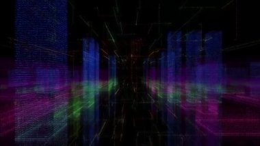 3D Akıllı dijital ikili kod gelecekçi akıllı teknoloji ve kusursuz döngü efektli bağlantı ağı konsepti