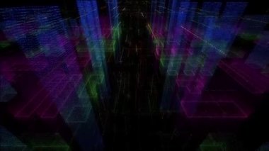 3D Akıllı dijital ikili kod gelecekçi akıllı teknoloji ve kusursuz döngü efektli bağlantı ağı konsepti