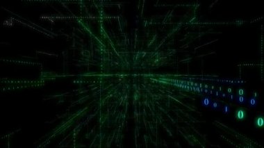 3D Akıllı dijital ikili kod gelecekçi akıllı teknoloji ve kusursuz döngü efektli bağlantı ağı konsepti