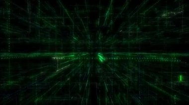 3D Akıllı dijital ikili kod gelecekçi akıllı teknoloji ve kusursuz döngü efektli bağlantı ağı konsepti