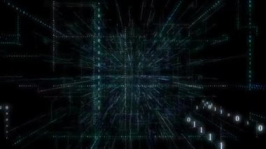 3D Akıllı dijital ikili kod gelecekçi akıllı teknoloji ve kusursuz döngü efektli bağlantı ağı konsepti