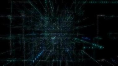 3D Akıllı dijital ikili kod gelecekçi akıllı teknoloji ve kusursuz döngü efektli bağlantı ağı konsepti