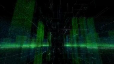 3D Akıllı dijital ikili kod gelecekçi akıllı teknoloji ve kusursuz döngü efektli bağlantı ağı konsepti