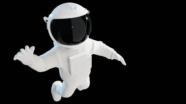 Floating Astronaut Waving Isolated Black Background Clipping Path Rendering — Stock Photo, Image