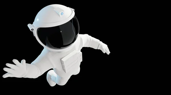 Floating Astronaut Waving Isolated Black Background Clipping Path Rendering — Stock Photo, Image