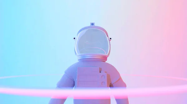 Astronaute Debout Dans Éclairage Psychédélique Couleur Abstrait Science Fiction Astronomie — Photo