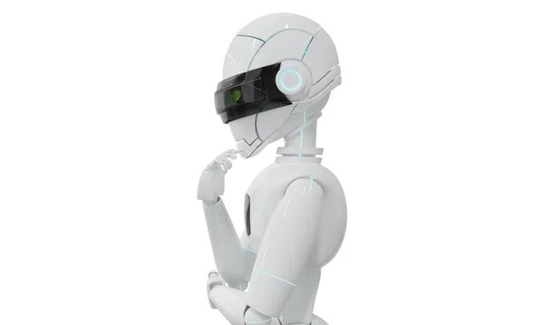 Robot Pensando Pose Isolada Fundo Branco Renderização — Fotografia de Stock
