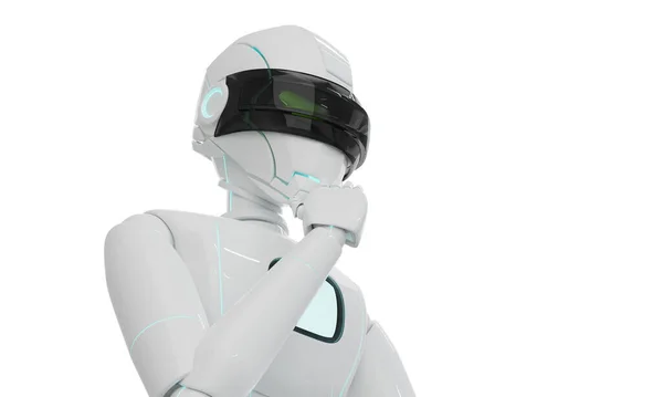 Robot Tänkande Pose Isolerad Vit Bakgrund Rendering — Stockfoto