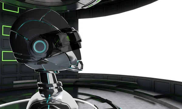 Bir Yapay Zeka Robotunun Kafasının Büyük Beyaz Ekranlı Görüntüsü Bilim — Stok fotoğraf