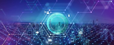 Küresel dünya ağı internet işi için iletişim teknolojisi. Büyük veri ve kablosuz bağlantı teknolojisi kavramı.