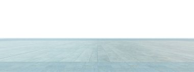 Geniş beyaz arkaplana uzanan büyük boş beton zemin minimalist ve ferah bir ortam oluşturuyor. 3d oluşturma