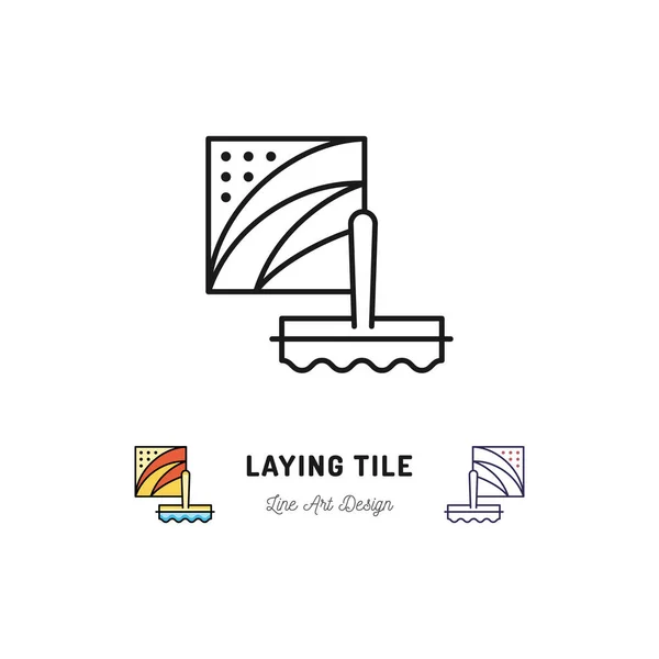 Laying tile icon, Repair bathroom symbol. Spatula and ceramic tiles. Vector thin line art symbol