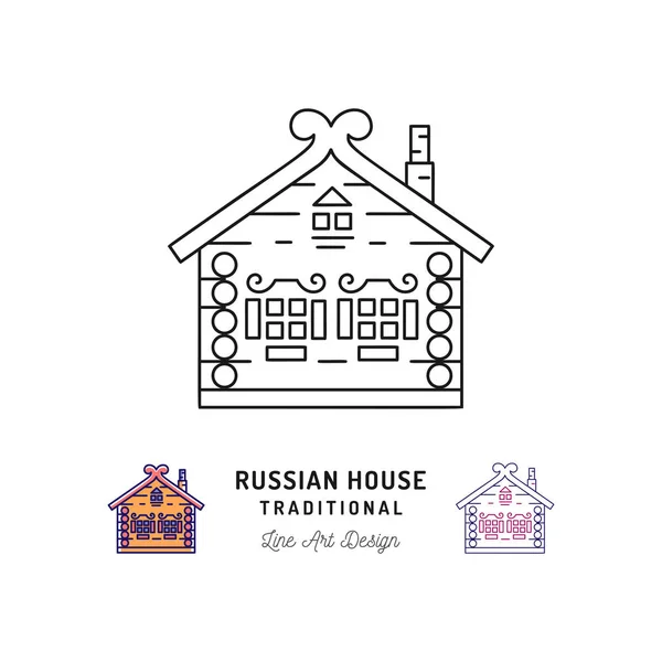 Wooden home, House of Santa Claus, Russian house traditional. Traveling in Russia symbol, thin line art icons. Vector — Stock Illustration Wooden home, House of Santa Claus, Russian house traditional. Traveling in Russia symbol, thin line art icons. Vector Stock Vector