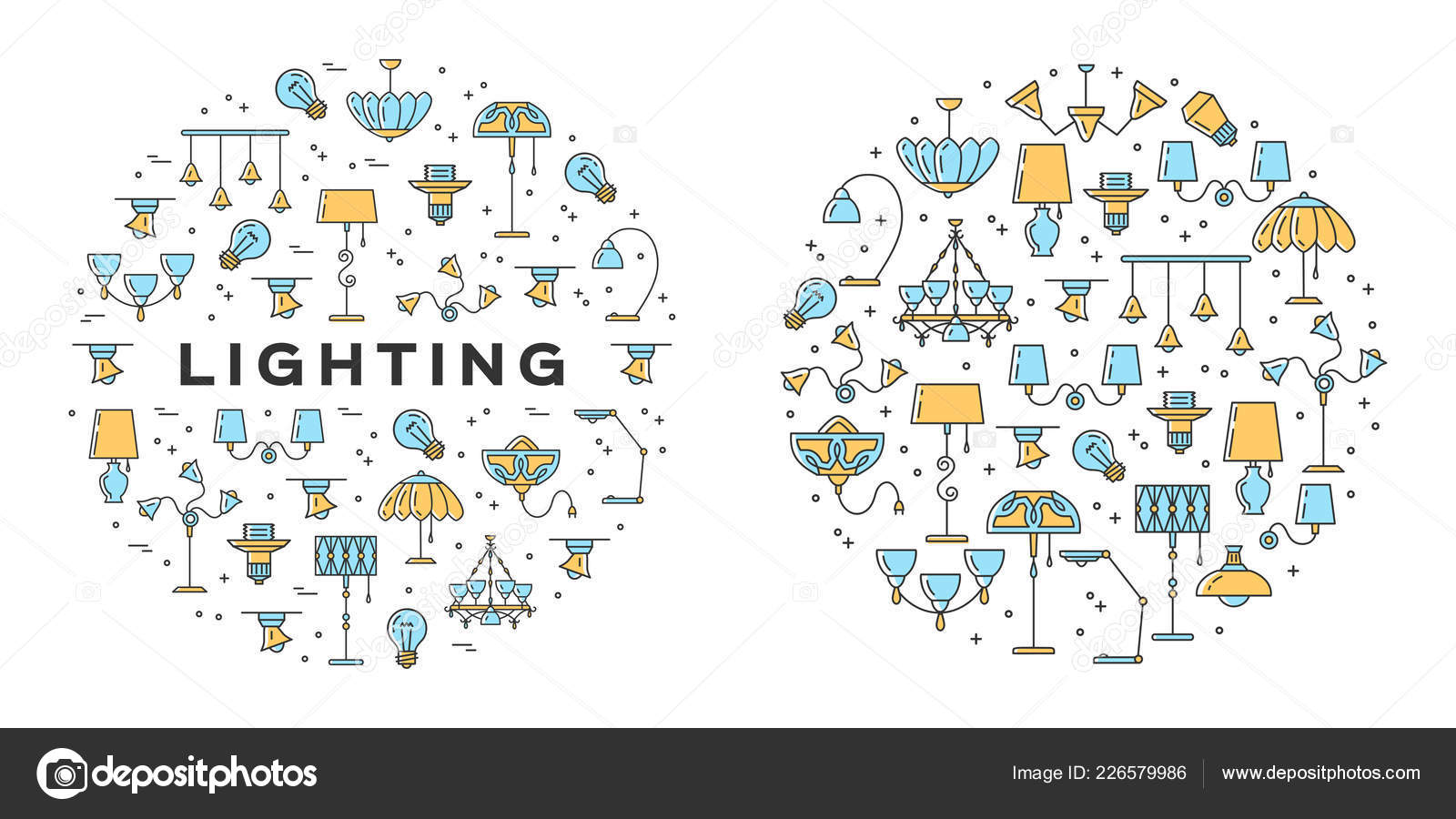 Beleuchtung Symbole Festgelegt Line Kunst Design