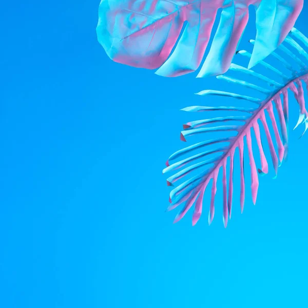 Surrealismo Mínimo Fundo Verão Com Folhas Tropicais Palma Cores Neon — Fotografia de Stock