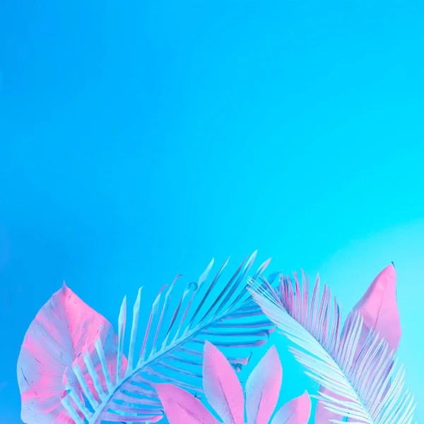 Біле Пофарбоване Листя Тропічної Долоні Яскраві Сміливі Градієнтні Голографічні Неонові — стокове фото