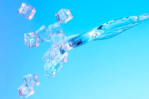 Wasser Mit Eiswürfeln Lebhaftem Fettem Farbverlauf Lila Und Blaue Holographische — Stockfoto