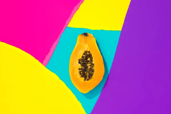 Diseño Tropical Creativo Con Papaya Papeles Vivos Coloridos Colores Abstractos — Foto de Stock