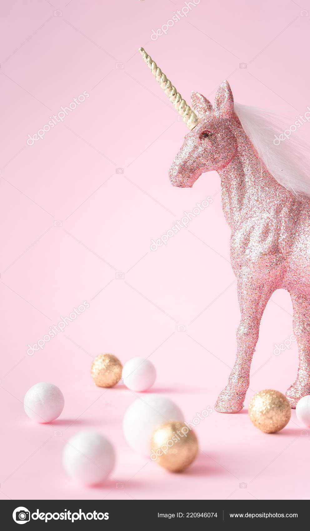 Pink Glitter Unicorn Gold White Decoration Pastel Background Magic Surreal  Stock Photo by Zamurovic 220946074