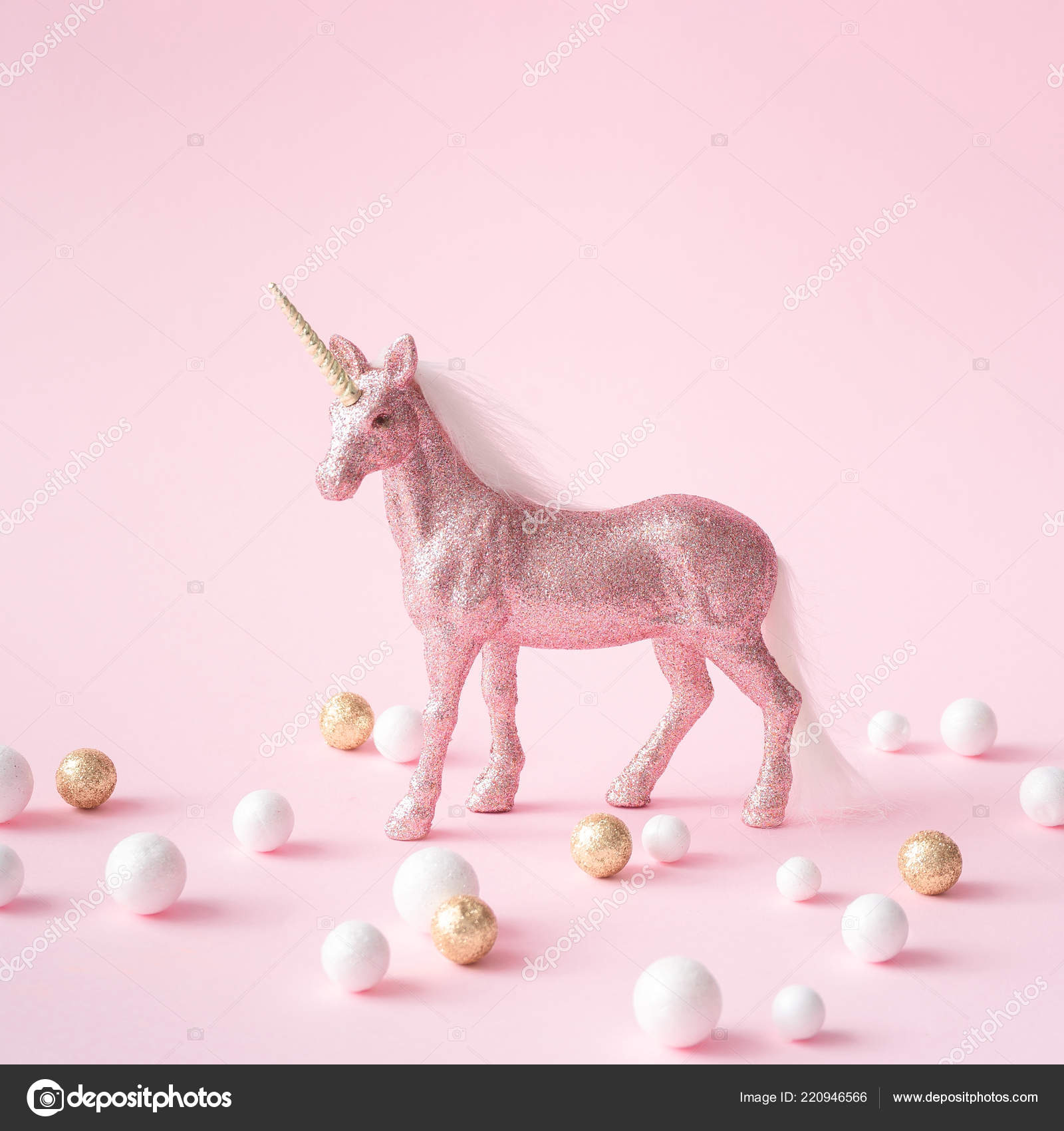 Pink Glitter Unicorn Gold White Decoration Pastel Background Magic ...