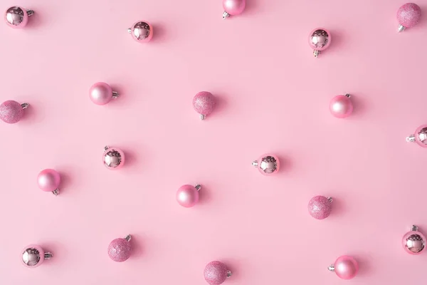 Creative Christmas Composition Balls Pink Pastel Color Background New Year — Stock Photo, Image