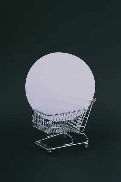 Creative Dark Background White Rounded Box Shopping Cart Concept Black — Stock Photo, Image