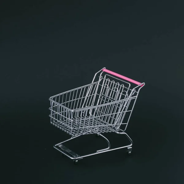 Creative Dark Background Empty Shopping Cart Concept Black Friday — Stock Photo, Image