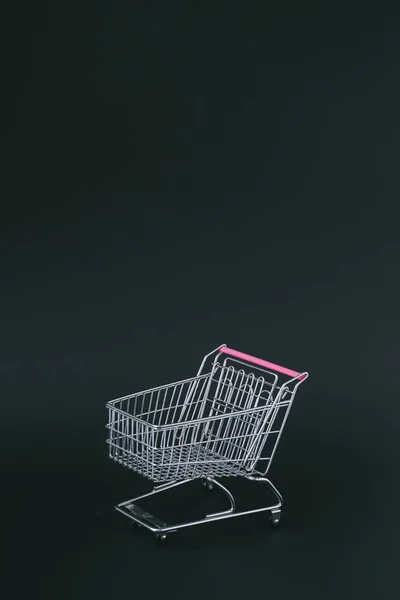 Creative Dark Background Empty Shopping Cart Concept Black Friday — Stock Photo, Image