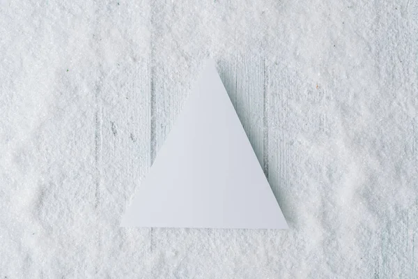 Snowy Christmas Background Composition Triangle Paper Card Note Top View — Stock Photo, Image