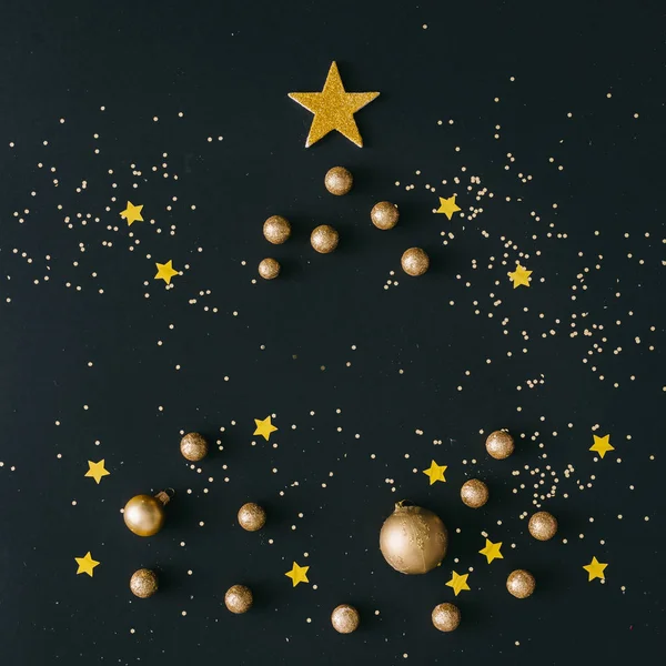 Arany Karácsonyfa Háttér Fekete Tábla Kártya — Stock Fotó