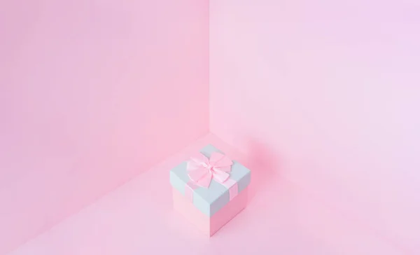 Boîte Cadeau Noël Rose Bleu Sur Fond Pastel Nouvel Concept — Photo