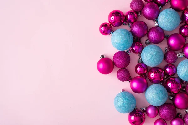 Minimal Composition Background Plastic Pink Blue Decorative Christmas Balls New — Stock Photo, Image