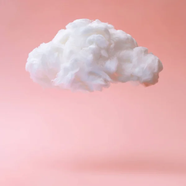 Fehér Felhő Pasztell Korall Színű Háttérrel Időjárás Minimális Koncepció — Stock Fotó