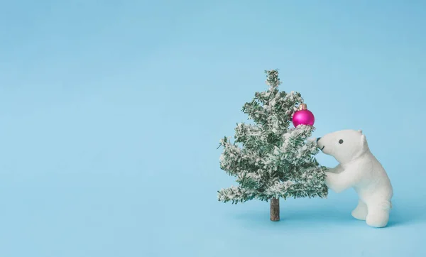 Polar Bear Toy Christmas Tree Ball Ornament Bright Pastel Blue — Stock Photo, Image