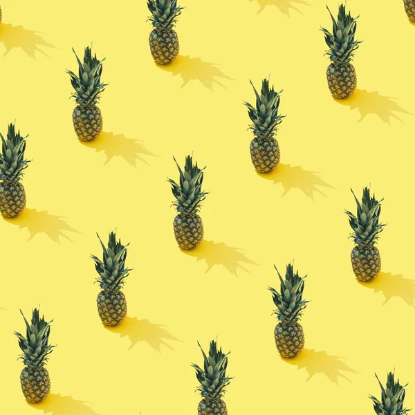 Tropical Pineapple Pattern Pastel Yellow Background Minimal Summer Fruit Concept — Stock Photo, Image