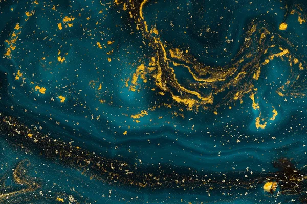 Abstract Blue Paint Background Golden Glitter Powder — Stock Photo, Image