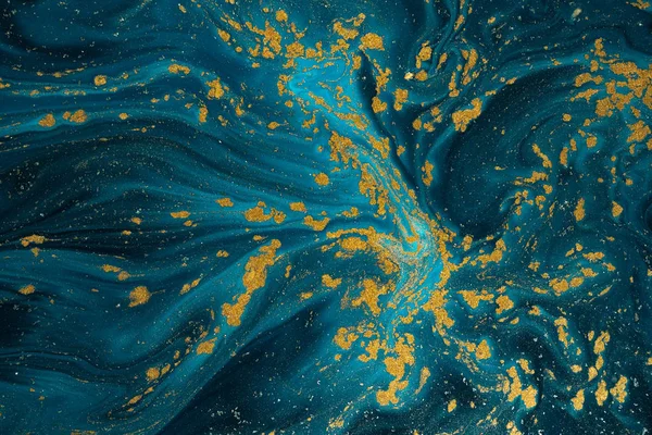 Abstract Blue Paint Background Golden Glitter Powder — Stock Photo, Image